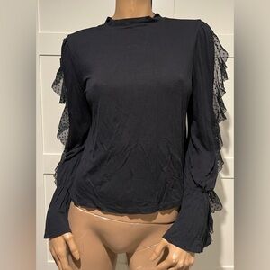 Abound Black Lace Ruffle Long Sleeve Blouse Size M